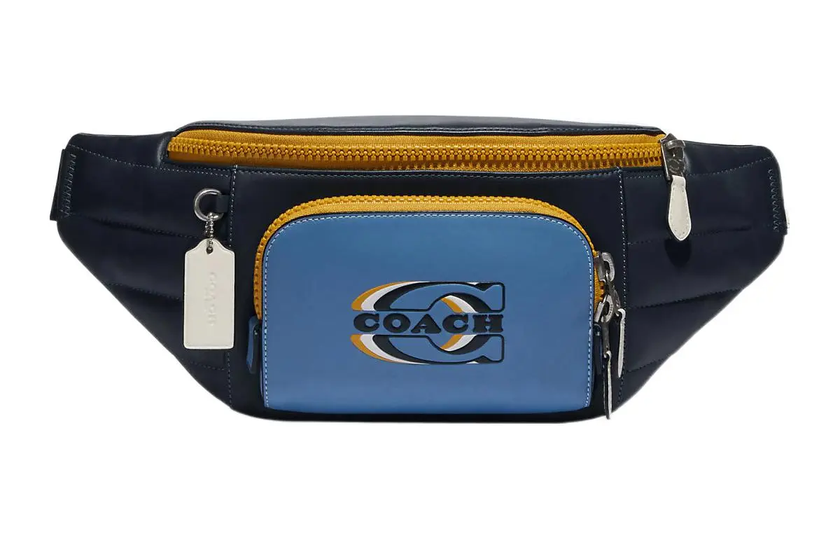 COACH Smooth Calfskin Shoulder Bag, Crossbody Bag, Fanny Pack Large Women's Blue & Midnight Blue