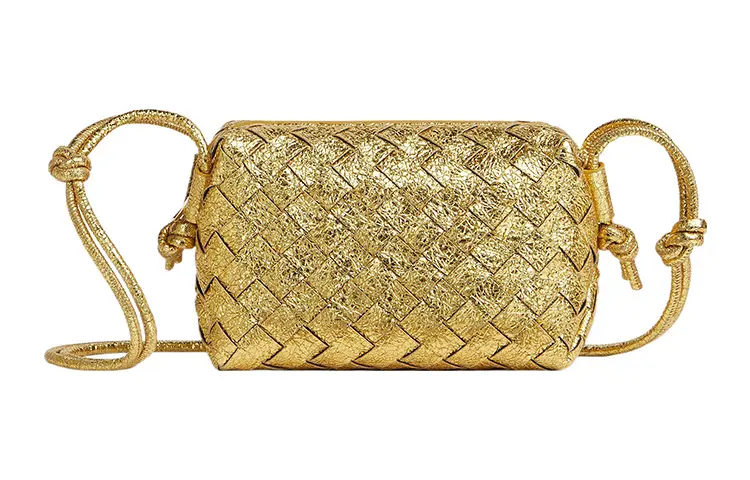 Bottega Veneta Loop Lambskin Camera Bag, Shoulder Bag, Crossbody Bag Mini Women's Gold