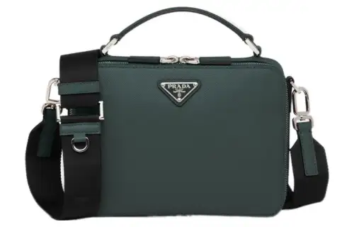 PRADA Brique Leather Handbag, Shoulder Bag, Crossbody Bag Regular Men's Jadeite Green