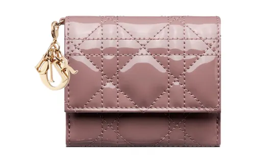DIOR Lady Dior Patent Leather Calfskin Wallet Women's Light Purple