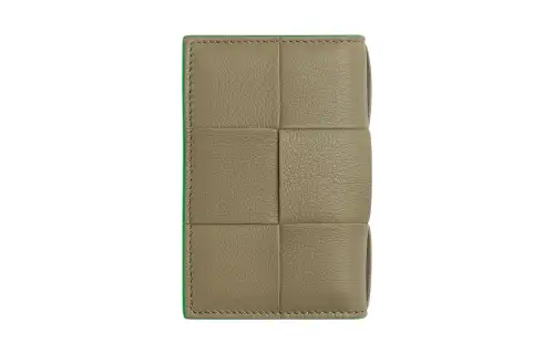 Bottega Veneta Lambskin With Calfskin Wallet, Card Holder Men's Taupe/Parrot Green