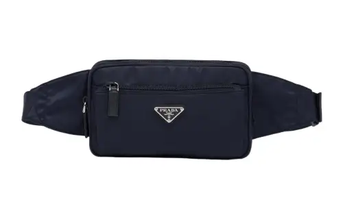 PRADA Leather Fanny Pack Men's Dark Blue