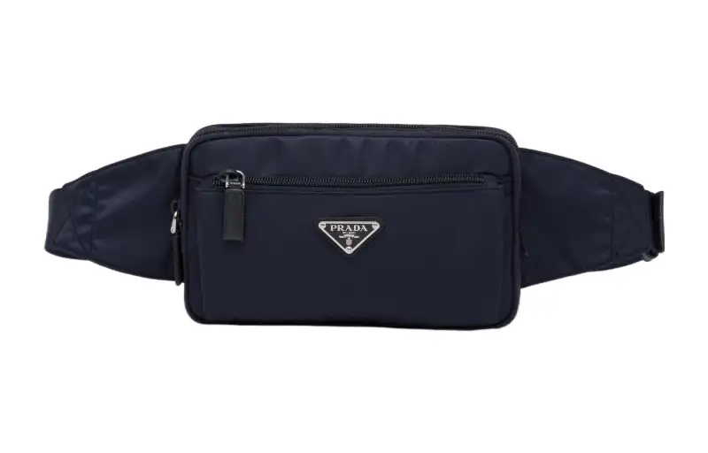 PRADA Leather Fanny Pack Men's Dark Blue