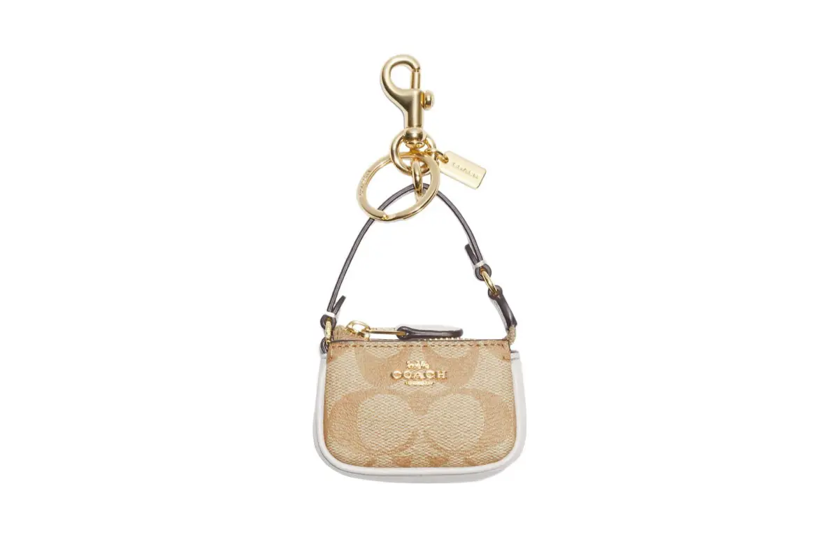 COACH Nolita Coated Canvas With Refined Calfskin Coin Purses Mini Women's Khaki & Chalk White