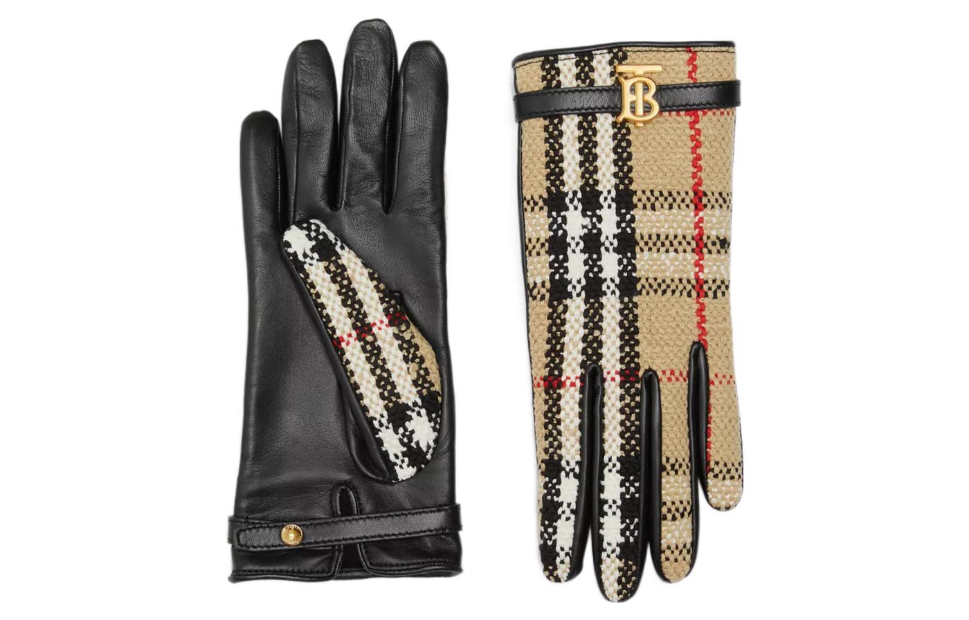 Женские перчатки Burberry Коричнево-черные (коричнево-черные)