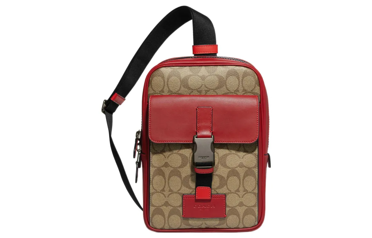COACH Track Canvas With Calfskin Crossbody Bags Small Men's Brown & Red