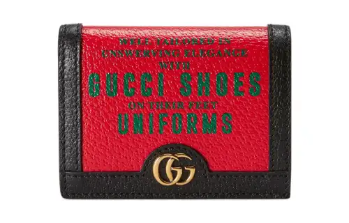 GUCCI Leather Card Holder Wallet Women's Red