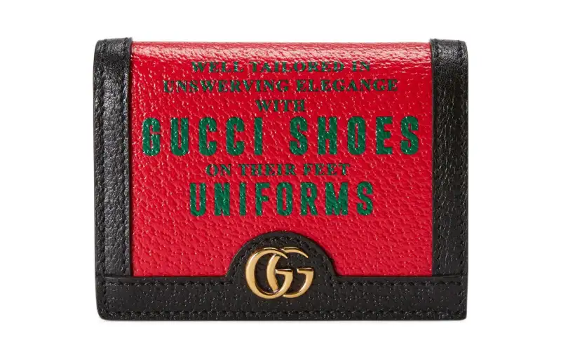 GUCCI Leather Card Holder Wallet Women's Red