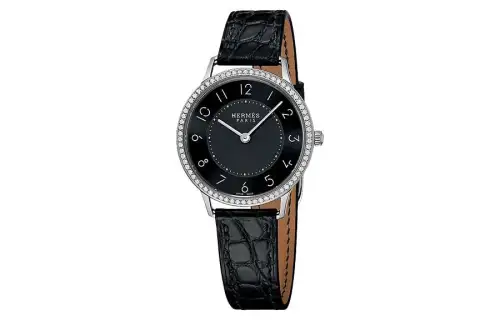 HERMES Wrist Watches Quartz Movement Crocodile Leather Strap Black Dial Women's 30m Water Resistant