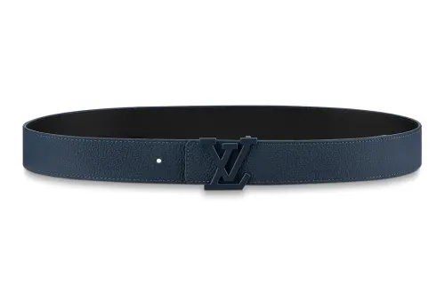 LOUIS VUITTON Aerogram Cow Leather Belts Men's Blue/Black Width 3.5cm