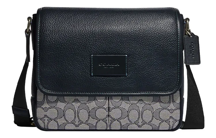 COACH Map Cow Leather With Fabric Shoulder Bag, Crossbody Bag Medium Men's Midnight Blue & Gray