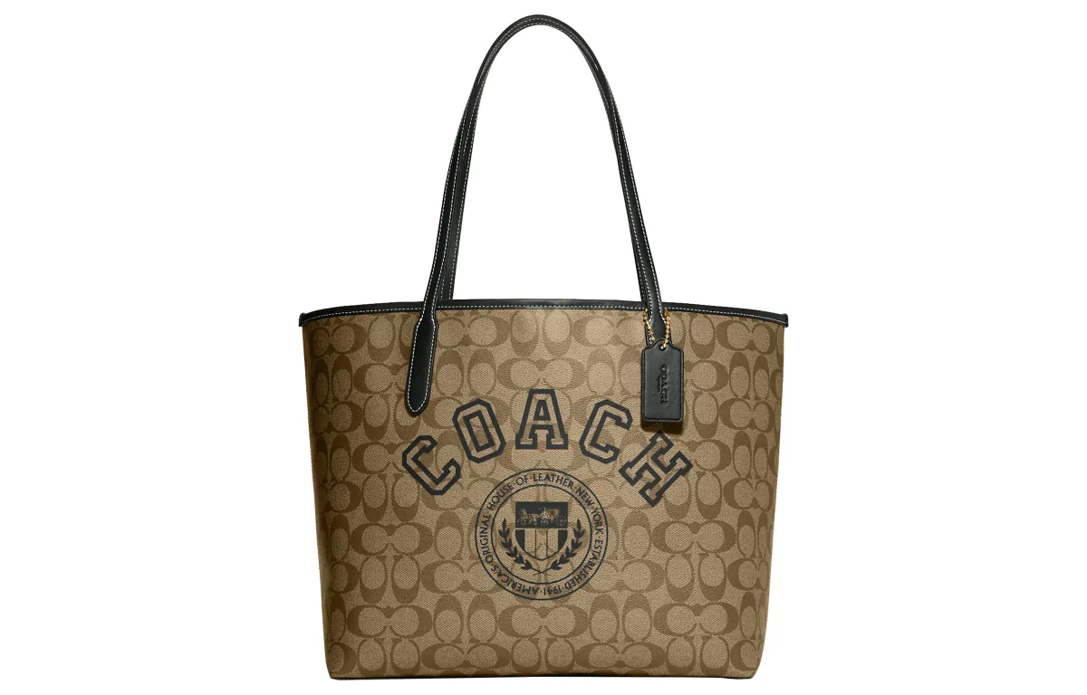 COACH City Artificial Leather Tote Bag, Shopping Bag, Shoulder Bag, Handbag Large Women's Khaki