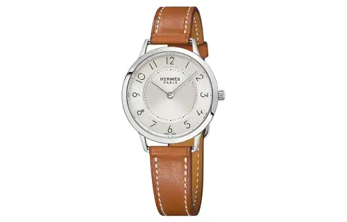 HERMES Wrist Watches Quartz Movement Calfskin Strap Silver Dial Women's 30m Water Resistant W041686WW00