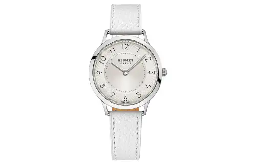 HERMES Wrist Watches Quartz Movement Crocodile Leather Strap White Dial Women's 30m Water Resistant