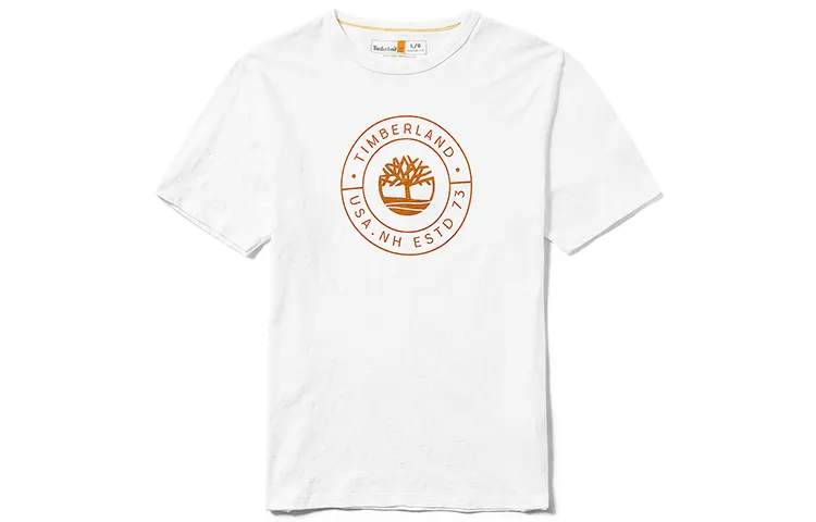 Timberland T-Shirts Men's White Crew Neck Moderate Straight Fit
