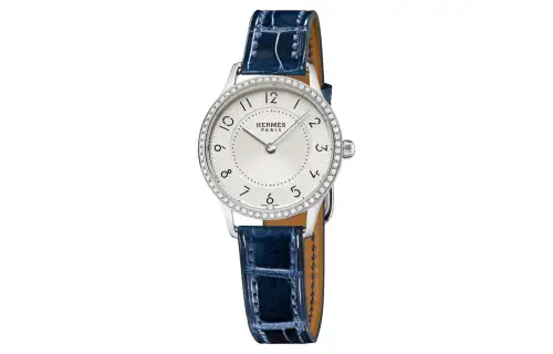 HERMES Wrist Watches Quartz Movement Crocodile Leather Strap Blue Dial Women's 30m Water Resistant