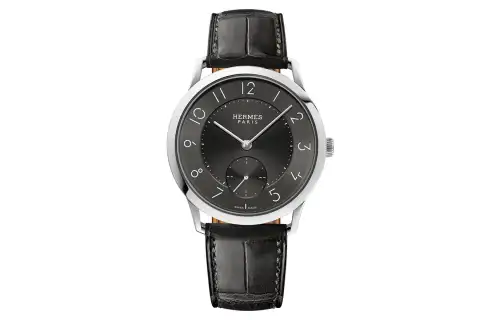 HERMES Wrist Watches Automatic Mechanical Movement Crocodile Leather Strap 39.5mm Black Dial Men's 30m Water Resistant