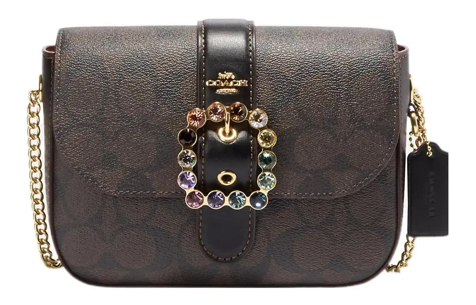 COACH Gemma Coated Canvas With Smooth Leather Shoulder Bag, Crossbody Bag Small Women's Dark Brown