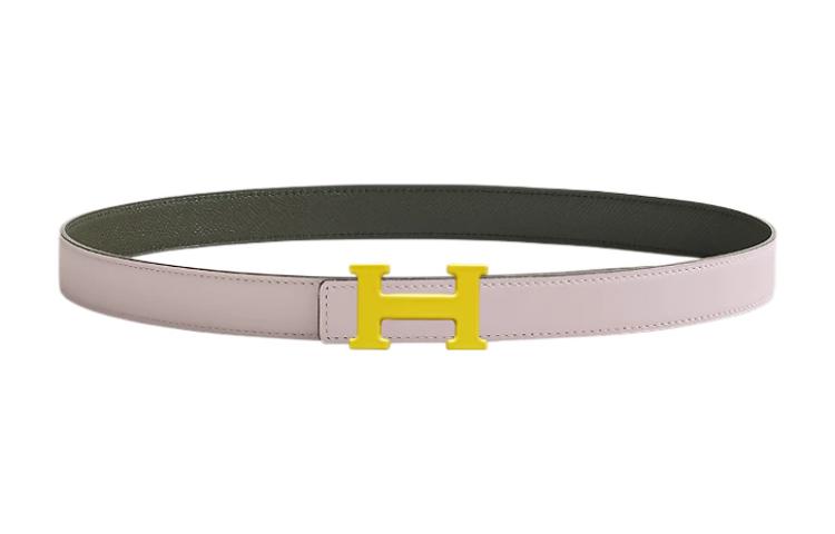 HERMES Constance Cow Leather Belts Women's Light Purple/Gray Green Width 2.4cm
