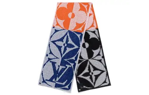 LOUIS VUITTON RIB FLOWER Knit Scarves Men's Orange/Blue/Black