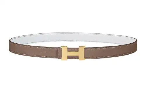 HERMES Metallic Cow Leather Belts Women's Elephant Gray/White Width 2.4cm