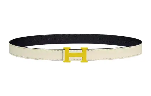 HERMES Cow Leather Belts Women's Cream White Width 2.4cm