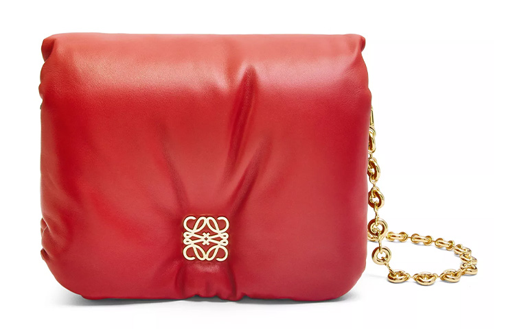 LOEWE Loewe Puffer Goya Magnetic Closure Detachable Metal Donut Chain Shiny Nappa Lamb Leather Handbag Crossbody Shoulder Bag Regular Women's Red