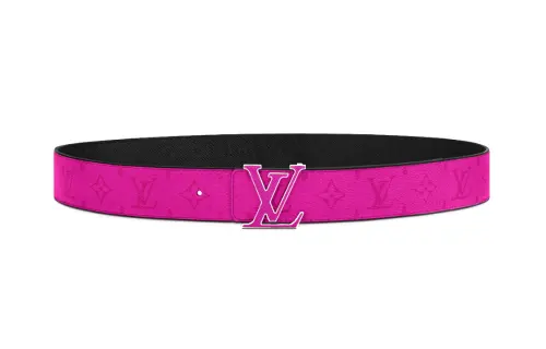 LOUIS VUITTON Initiales Canvas Leather Belts Men's Rose Red Width 4cm