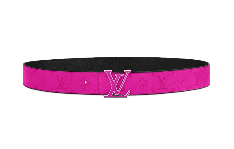 LOUIS VUITTON Initiales Canvas Leather Belts Men's Rose Red Width 4cm