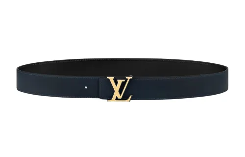 LOUIS VUITTON Calfskin Leather Belts Men's Marine Blue Width 3.5cm
