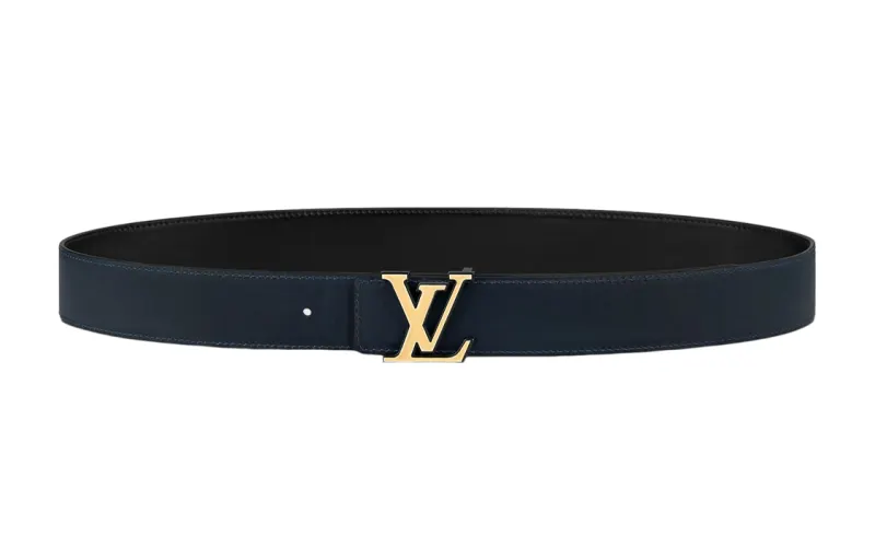 LOUIS VUITTON Calfskin Leather Belts Men's Marine Blue Width 3.5cm