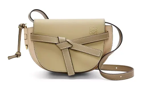 LOEWE Gate Soft Cow Leather Bowknot Bag, Saddle Bag, Shoulder Bag, Crossbody Bag Mini Women's Earth Green/Gray Beige