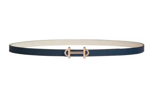 HERMES Gamma Cow Leather Belts Women's Blue/White Width 1.3cm