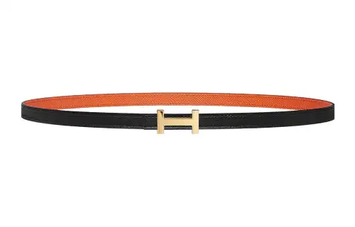 HERMES Focus Cow Leather Belts Women's Black Width 1.3cm