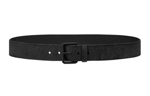 LOUIS VUITTON Cow Leather Belts Men's Black Width 4cm