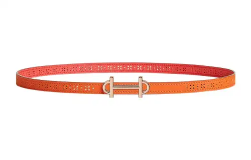 HERMES Gamma Cow Leather Belts Women's Orange Width 1.3cm