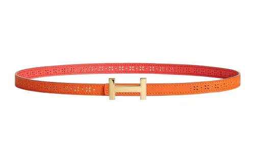 HERMES Medor Refined Engraved Gold Buckle Epsom Calfskin Double Sided Leather Belt Women's Orange Width 1.3cm