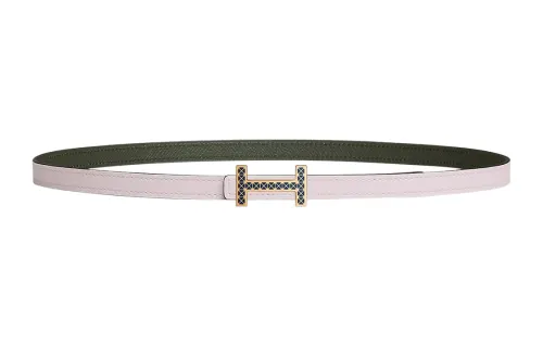 HERMES Medor Cow Leather Belts Women's Light Purple Width 1.3cm