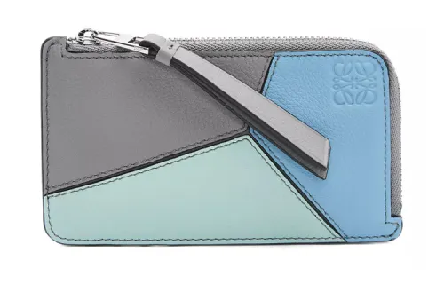LOEWE Puzzle Cow Leather Coin Card Holder Men's Asphalt Gray/Olympic Blue