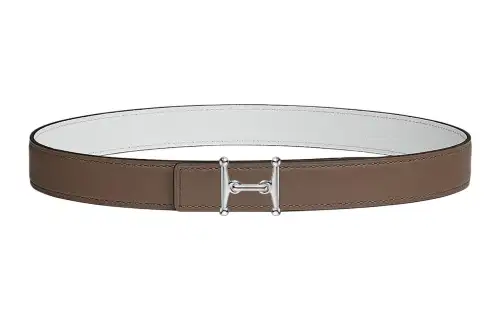 HERMES Mors H Metallic Cow Leather Belts Women's Width 2.4cm