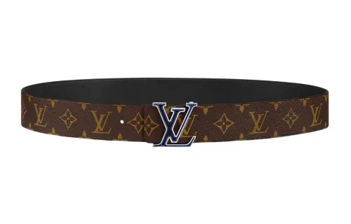 LOUIS VUITTON Cow Leather Canvas Leather Belts Men's Brown/Black Width 4cm