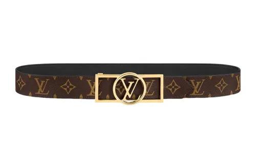 LOUIS VUITTON Dauphine Leather Metal Parts Monogram Canvas Leather Belts Women's Brown/Black Width 3.5cm