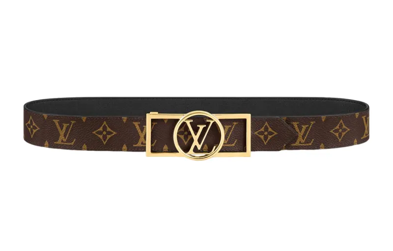 LOUIS VUITTON Dauphine Leather Metal Parts Monogram Canvas Leather Belts Women's Brown/Black Width 3.5cm