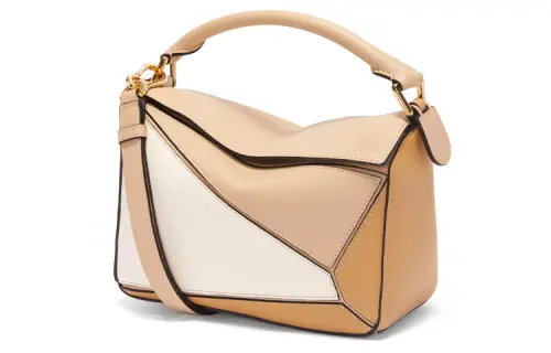 LOEWE Puzzle Cow Leather Puzzle Bag, Handbag, Shoulder Bag, Crossbody Bag Small Women's Gray Beige/Soft White