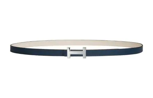 HERMES Focus Cow Leather Belts Women's Navy/Chalk White Width 1.3cm