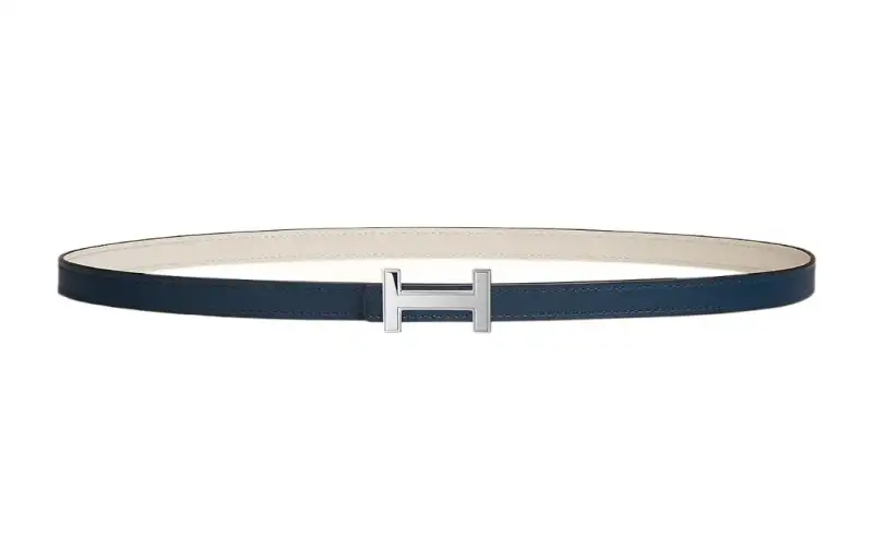 HERMES Focus Cow Leather Belts Women's Navy/Chalk White Width 1.3cm