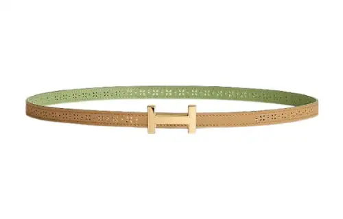 HERMES Focus Metallic Cow Leather Belts Women's Width 1.3cm