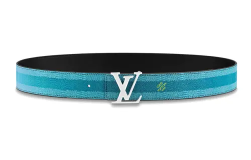 LOUIS VUITTON Cow Leather Belts Men's Blue Width 4cm