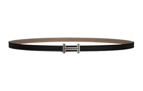HERMES Focus Calfskin Leather Belts Women's Black Width 1.3cm