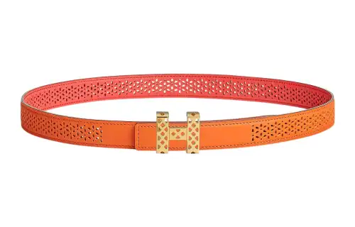 HERMES Garden Party Cow Leather Belts Women's Orange Width 2.4cm